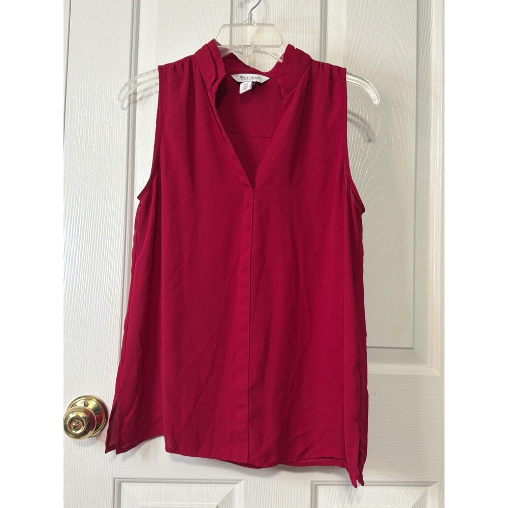 White House Black Market Sleeveless Split Neck Blouse Berry Pink Small 570157752